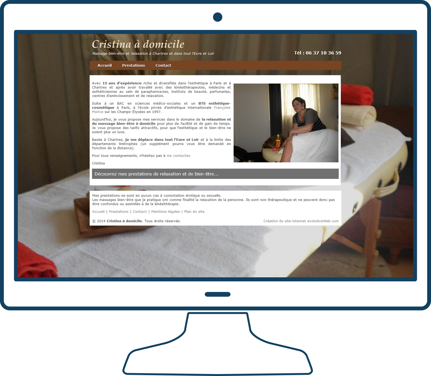 Création du site internet de l'esthéticienne Cristina à domicile à Mainvilliers (28)